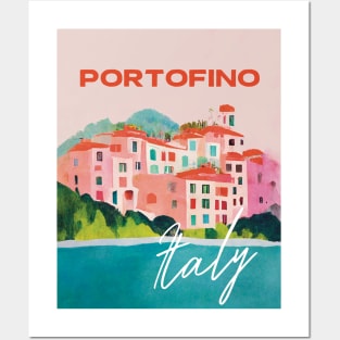 Portofino Abstract Gouache Travel Poster Italy Retro Wall Art Illustration Posters and Art